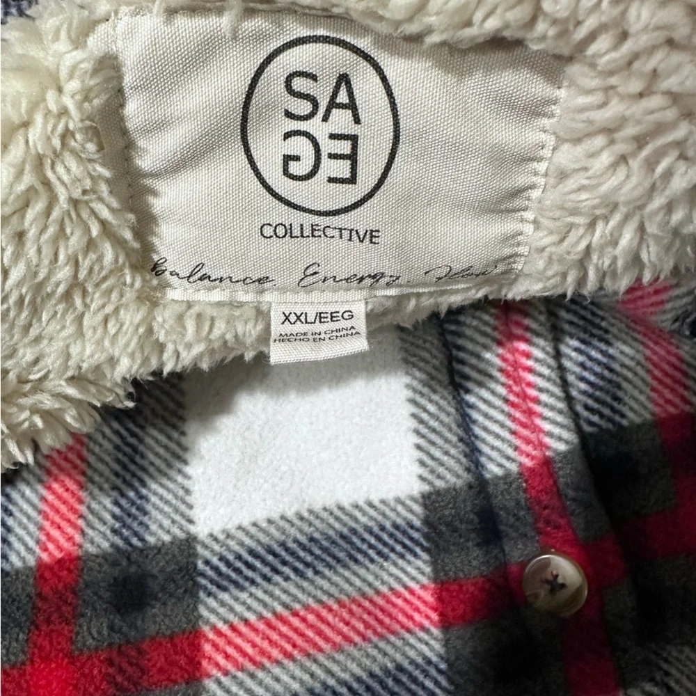 Sage Collective Ladies Shirt Jacket Red Plaid Women's XXL Sherpa shacket - Picture 8 of 11